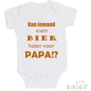 100% katoenen Romper ""Kan iemand even bier halen voor papa!?"" Vader Vaderdag Papa Unisex Katoen Wit/tan Maat 62/68