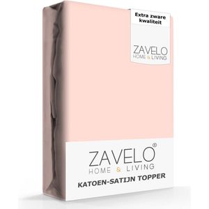 Zavelo Deluxe Katoen-Satijn Topper Hoeslaken Roze - 1-persoons (90x200 cm) - Heerlijk Zacht - Rondom Elastisch - Perfecte Pasvorm