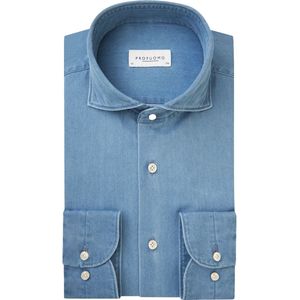 Profuomo slim fit heren overhemd, twill, jeansblauw