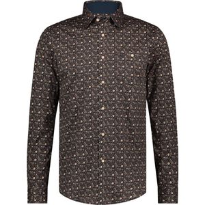 Fellows United shirt lange mouw abstract flower stretch dark Brown (42.6547 - 141)