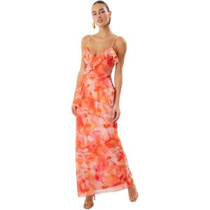 Trendyol Veelkleurige A-Lijn Bloemenfounce Tule Gebreide Lange Elegante Avondjurk Afstudeerjurk Tprss25Ae00112