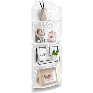 4 Tier Corner Rack - Bathroom Storage Rack - Freestanding Sculpted Steam Proof - White Standard Garden