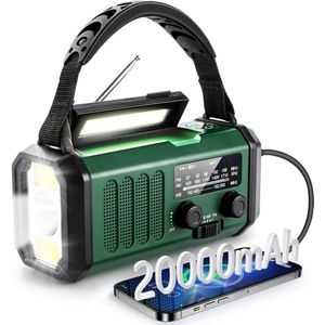 PULUZ 1 Stuks Leger Groene Noodradio - Handmatige Oplaadbare Radio Met Zaklamp En SOS Alarm - Waterdichte En Schokbestendige Outdoor Radio - Oplaadbare Noodradio Met Koptelefoon Aansluiting