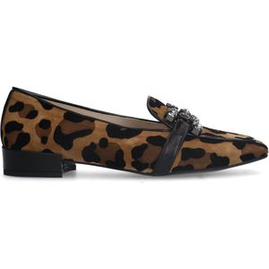 Manfield - Dames - Suède leopard loafers met chain - Maat 39