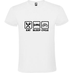 Wit T shirt met print van "" Eat Sleep Cycle "" print Zwart size XS
