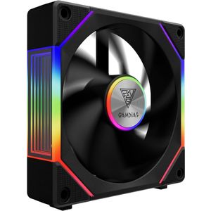 Gamdias 120mm UNI FAN - Reverse Fan Blade (swappable) / Cableless Connection - PC Ventilator met Infinity Mirror aRGB LED verlichting (Addressable) - Daisy Chain Ontwerp - Aeolus P2-1201