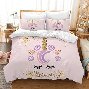 TRANKIELO® – Eenhoorn Microvezel Dekbedovertrek Set – Kindvriendelijk, Zacht & Comfortabel, 3D Ontwerp, Met Ritssluiting – 200 x 200 cm, Flash Gold Eenhoorn