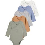 Vertbaudet - Set van 5 - Rompertjes - Multicolor - 100% Biokatoen, Lange Mouwen, Drukknoopsluiting