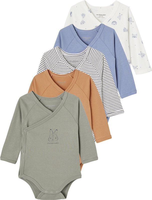 Vertbaudet - Set van 5 - Rompertjes - Multicolor - 100% Biokatoen, Lange Mouwen, Drukknoopsluiting