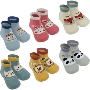 Antislipsokken voor baby's en peuters - 6 paar katoenen babysokken met antislip - korte kindersokken .