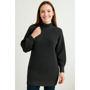 SUNMOOL Halflange gebreide trui - Dames trui - Geribbed Trui - Warme trui - DonkerGrijs - Maat : 2XL