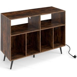 Platenspeler Meubel - LP-kast - Platenspelerkast - Draaitafelstandaard - Platenspelerstandaard - Vintage Displayplank - Rustiek bruin