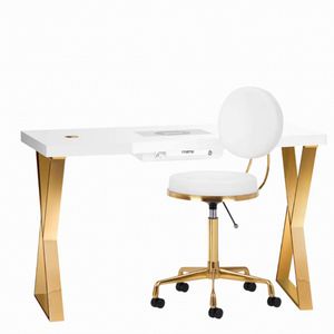 Manicuretafel wit/goud met afzuiging INCL. werkstoel