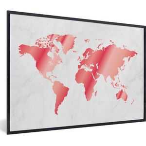 Fotolijst incl. Poster - Wereldkaart - Roze - Marmer - 120x80 cm - Posterlijst