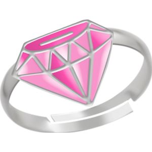 Ring meisjes kind | Ring kinderen | Zilveren ring, roze diamantvorm