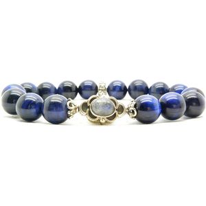 Beaddhism - Armband - Blauwe Tijger Full Moon - Sterling Zilver - 10 mm - 20 cm
