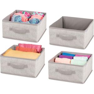 Set van 4 opbergdozen van synthetische vezels - kledingkast netjes - stoffen doos met handvat en open bovenkant voor kleding, dekens, accessoires en meer - beige en bruin