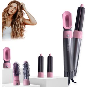 Blossombel Brush Kit - 5 in 1 Haar Droger - Air Brush Styler- 5 in 1 Hair Dryer – De Ultieme Multifunctionele Haar Styler- Rose/Grijs