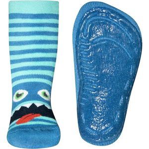 Antislipsok blauw gestreept met monsterkop-19/20