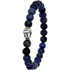 Lucardi Heren Armband met dumortierite stenen boeddha - Staal - Armband - Cadeau - Vaderdag - 21 cm - Zilverkleurig