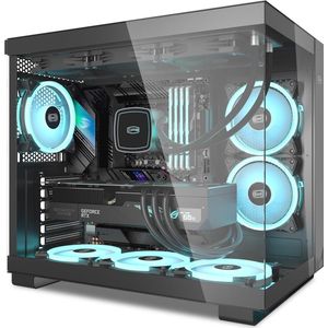 Zwart ARGB PC Behuizing met Dubbelzijdig Glas en 6 Ventilatoren - ATX Case voor Gaming
