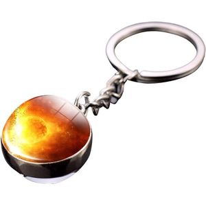 Draagbare Zonnestelsel Planeet Sleutelhanger - Dubbele Zijglazen Ballen - Geschenken voor Kinderen Vrienden - Zon S