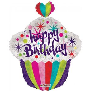Kaleidoscope Folieballon Happy Birthday Cupcake 56 Cm Wit/paars
