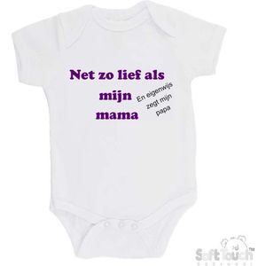 100% katoenen Romper ""Net zo lief als mijn mama en eigenwijs zegt mijn papa"" Meisjes Katoen Wit/paars/zwart Maat 62/68