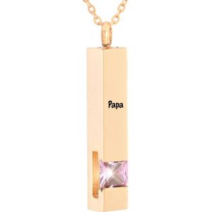 Luxe Ashanger | Met Ketting En Gravering | Papa | Assieraad | Rosegoud Met Roze Steen | As Ketting | Gedenksieraad | Urn | Incl. As vuller