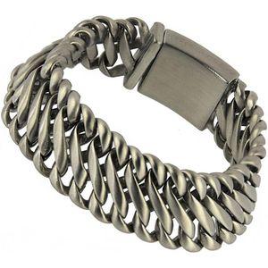 Bukovsky - Geborstelde Stalen Heren Schakelarmband - ""Elegance Small"" - 18 cm - Zilverkleur - Mat - Rvs - 316L Stainless Steel