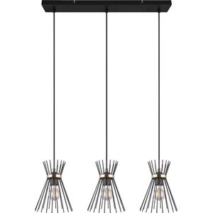 LED Hanglamp - Torna Drado - E27 Fitting - 3-lichts - Rechthoek - Zwart Goud - Metaal