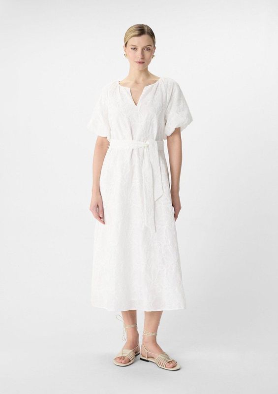 comma - Midi-jurk - A-lijn - Viscose - Borduursels - Ballonmouwen