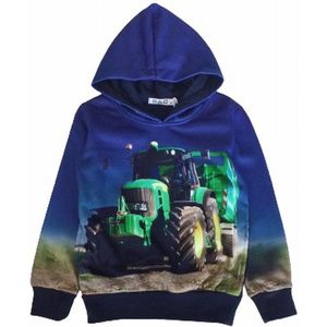Sweater Hoodie trui met john Deere tractor trekker Kleur blauw maat 92 Heel mooi!