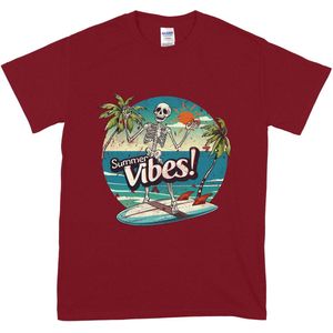 Dames en Heren T-shirt – Grappig Zomer Summer Vibes Skelet - Retro Grunge – Rood – L