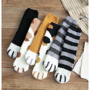 Warme sokken dames 3 paar - surprise / random / mix - fluffy sokken - huissokken - wit / bruin / grijs - 36-40