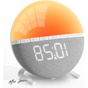Mrs. Jones Digitale lichtwekker voor diepe slapers - kinderwekker met zonsopgangssimulatie slaaphulp snooze 7 beltonen 9 kleuren nachtverlichting voor slaapkamer meisjes en jongens (warmwit) .