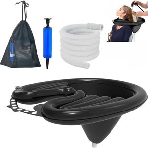 Opblaasbare Haarwasbak - Draagbare Opblaasbare Shampoobak - Pvc Opvouwbare Haarwastafel - Haarwasbak - Voor Thuis - Shampoo Wastafel - Mobiele Salon - Zwart - Gehandicapte / Zwangere Vrouwen / Kinderen - Met Opbergtas En 1.7m Aansluitslang
