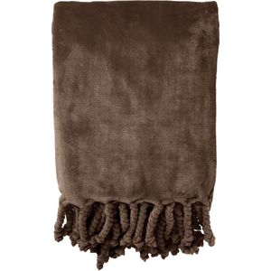 Dutch Decor - FLORIJN - Plaid - Donkerbruin - 150x200 cm - Fleece met Flosjes