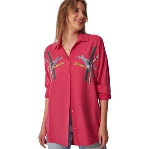 Happinessistanbul Crème Oversized Ayrobin-Overhemd Met Lovertjes Tu00021 Voor Dames