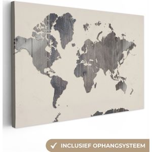 Canvas Wereldkaart - 30x20 - Wanddecoratie Wereldkaart - Hout - Grijs