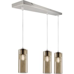 Olucia Hatice - Design Hanglamp - 3L - Glas/Metaal - Chroom;Amber - Rechthoek