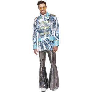 Smiffy's - Elton John Kostuum - Blauwe Psychedelische Jas Elton Man - Blauw - XL - Carnavalskleding - Verkleedkleding