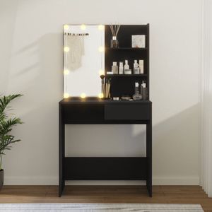 Kaptafel met spiegel en verlichting - Make up tafel - Make up - Toilettafel -Met lades - 74,5 x 40 x 141 cm - Zwart