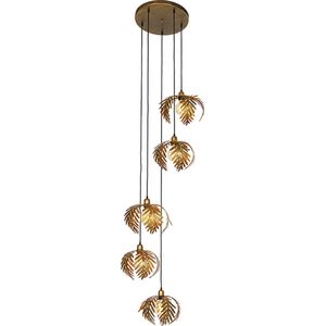 QAZQA botanica - Landelijke Hanglamp voor boven de eettafel | in eetkamer - 5 lichts - Ø 70 cm - Goud/messing - Woonkamer | Slaapkamer | Keuken