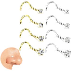 8 stuks hypoallergene chirurgisch stalen neuspiercings - goud