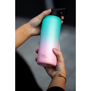 Roestvrijstalen drinkfles 500 ml, 750 ml, 1 L (+ 3 deksels) thermosfles met rietje, Geïsoleerde Waterfles, lekvrije thermosfles, dubbelwandig, geschikt voor koolzuurhoudende dranken (Mintroze, 0,5 ml)