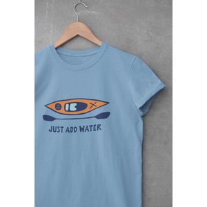 Shirt - Just add water - Outdoor Goeroe | Avontuur | Buitensport | Natuur | Wandelen | Mountainbike | Klimmen | Survival | Outdoor | Kamperen | Boulderen | Wit & Licht blauw
