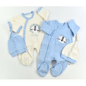 Baby Babykleding Babykleertjes Rompers & Boxpakken Boxpakjes Babykleding Jongens - Boxpakje - Print - 4-delig- Jumpsuit Baby - Good night - blauw - stippen - Met drukknoopjes - Maat 62 - Leeuw