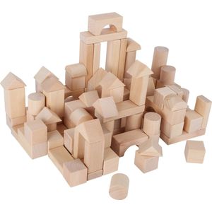Houten bouwblokken blank / naturel + handige tas - 100 stuks - Speelgoed vanaf 1 jaar
