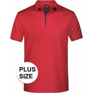 Grote maten polo shirt Golf Pro premium rood/navy voor heren - Rode plus size herenkleding - Werk/zakelijke polo t-shirts 3XL